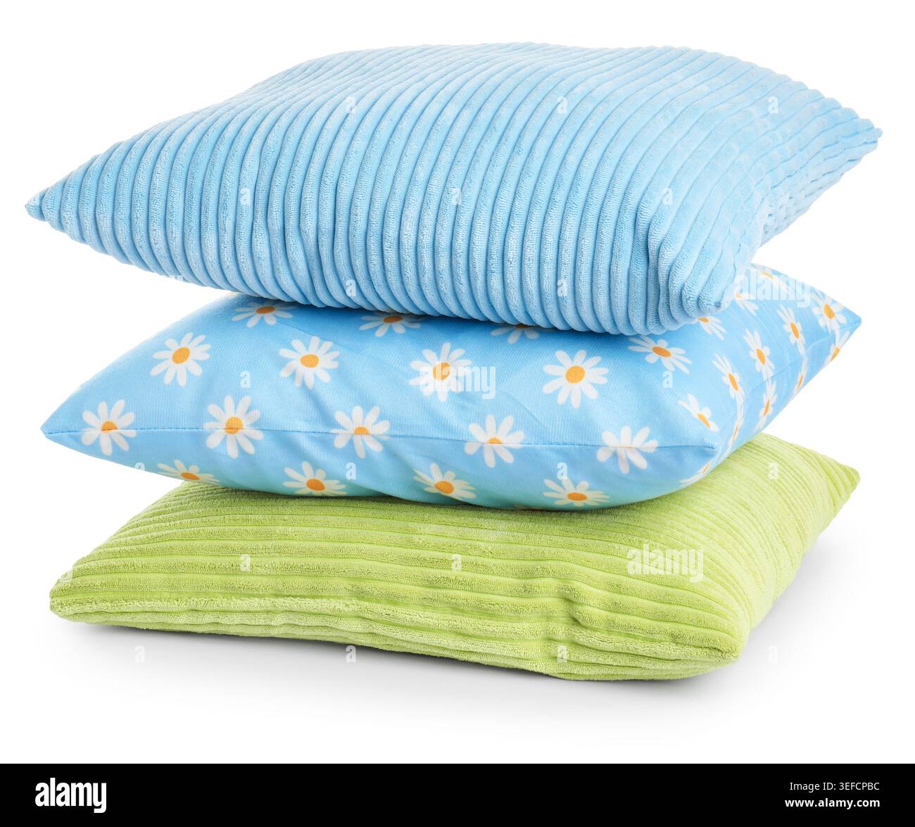 Stack of color cushions isolated on white Stock Photo