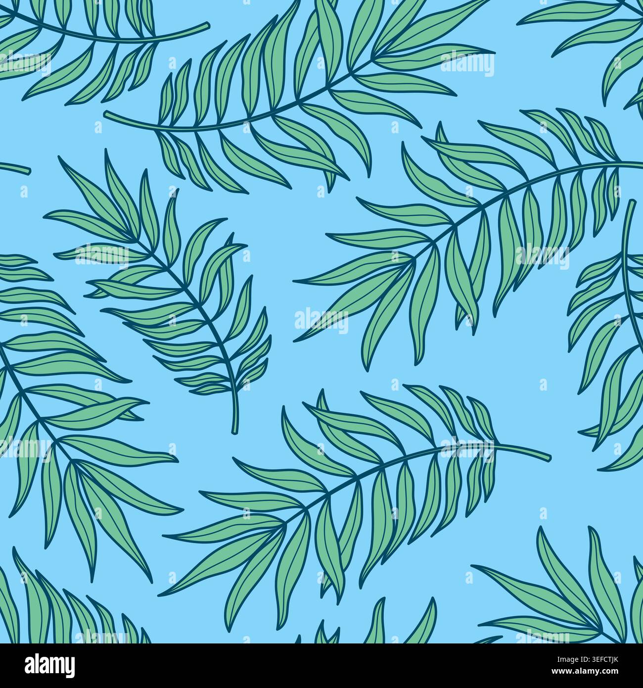 Seamless pattern with palm leaves on a blue background Stock Vector