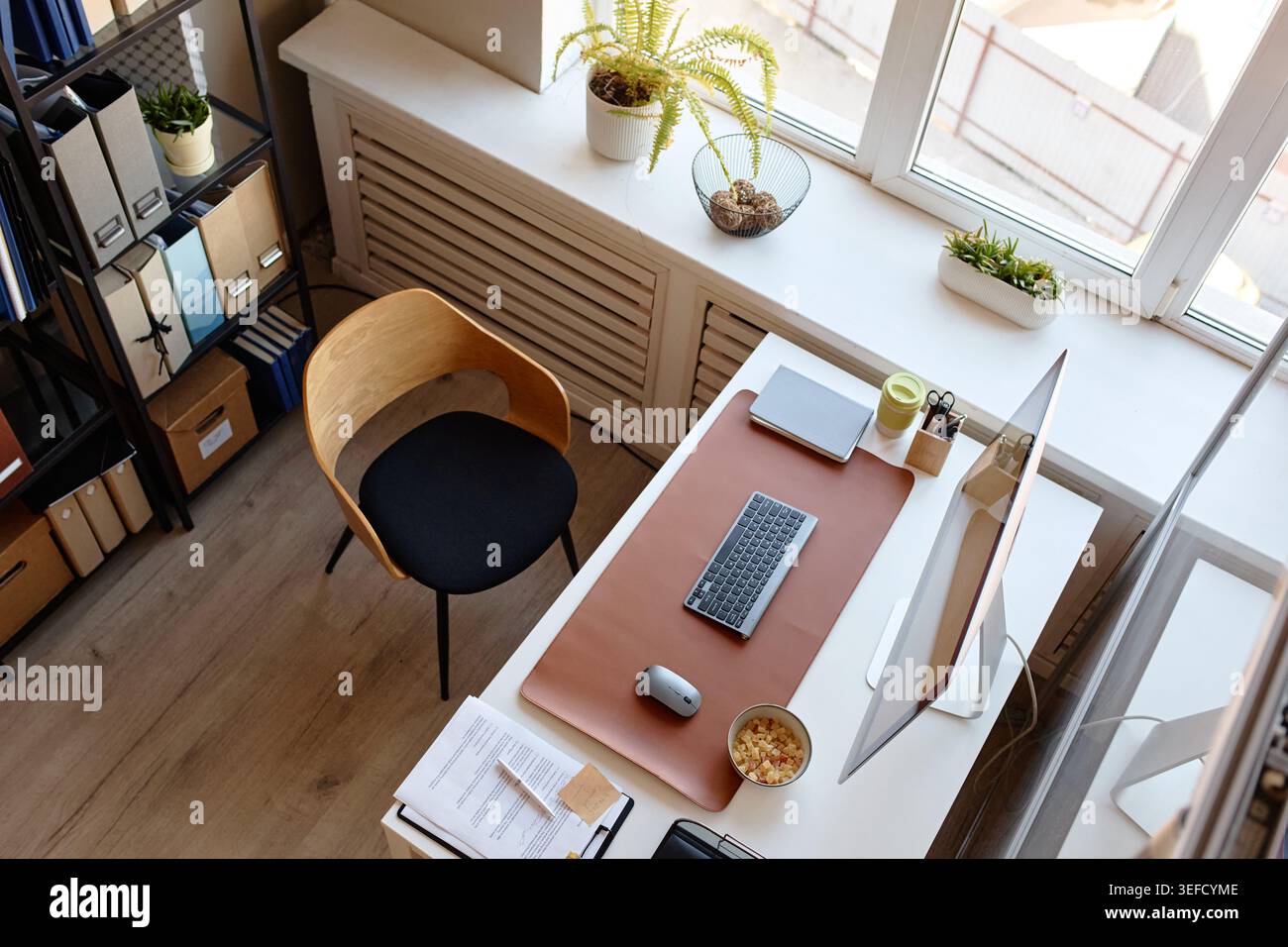 Modern Home Office Workspace Supporting Remote Work Productivity Stock Photo