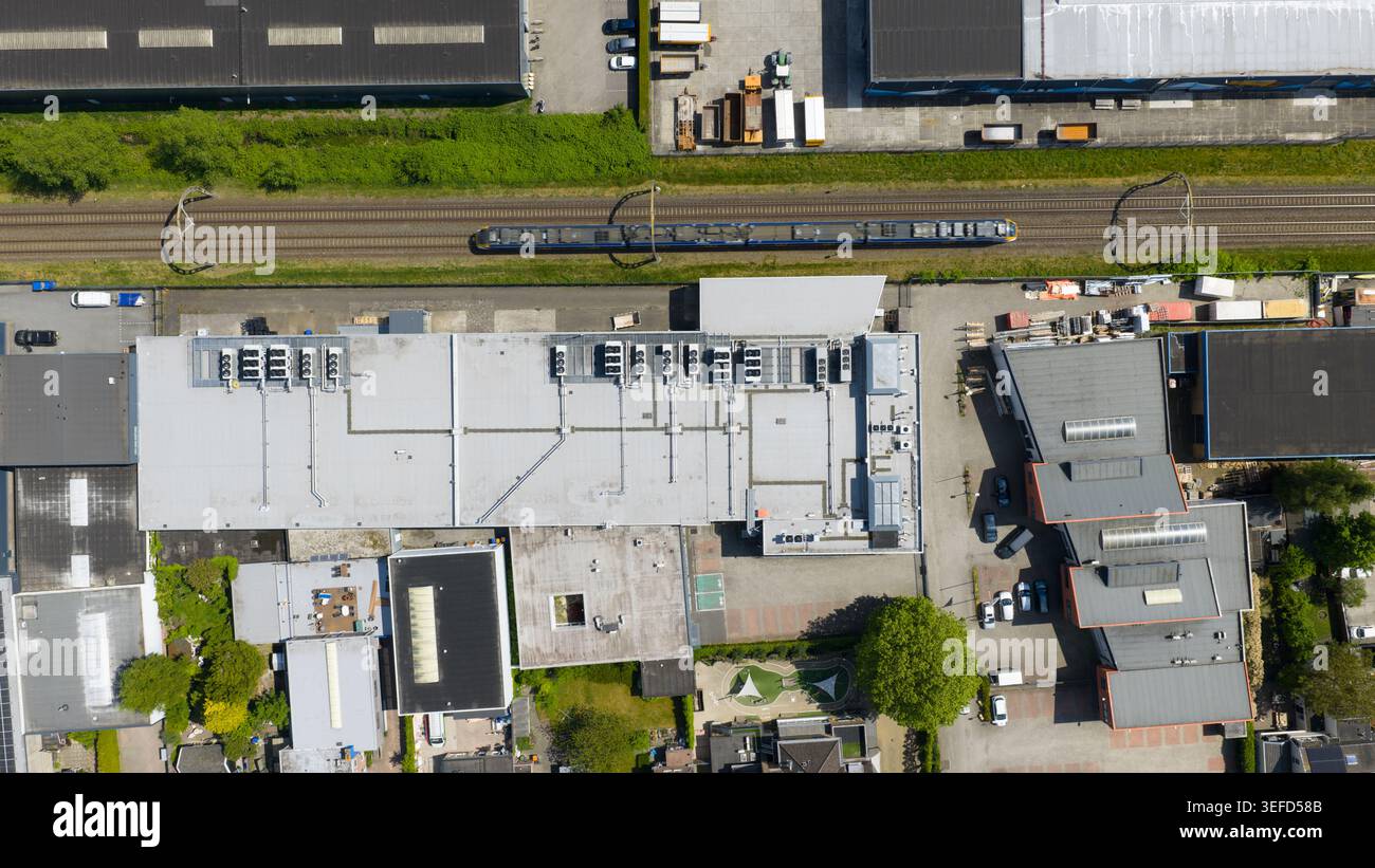 Large scale commercial data center with HVAC, cooling, ventilation, colocation, big data processing, and machine learning infrastructure. Stock Photo