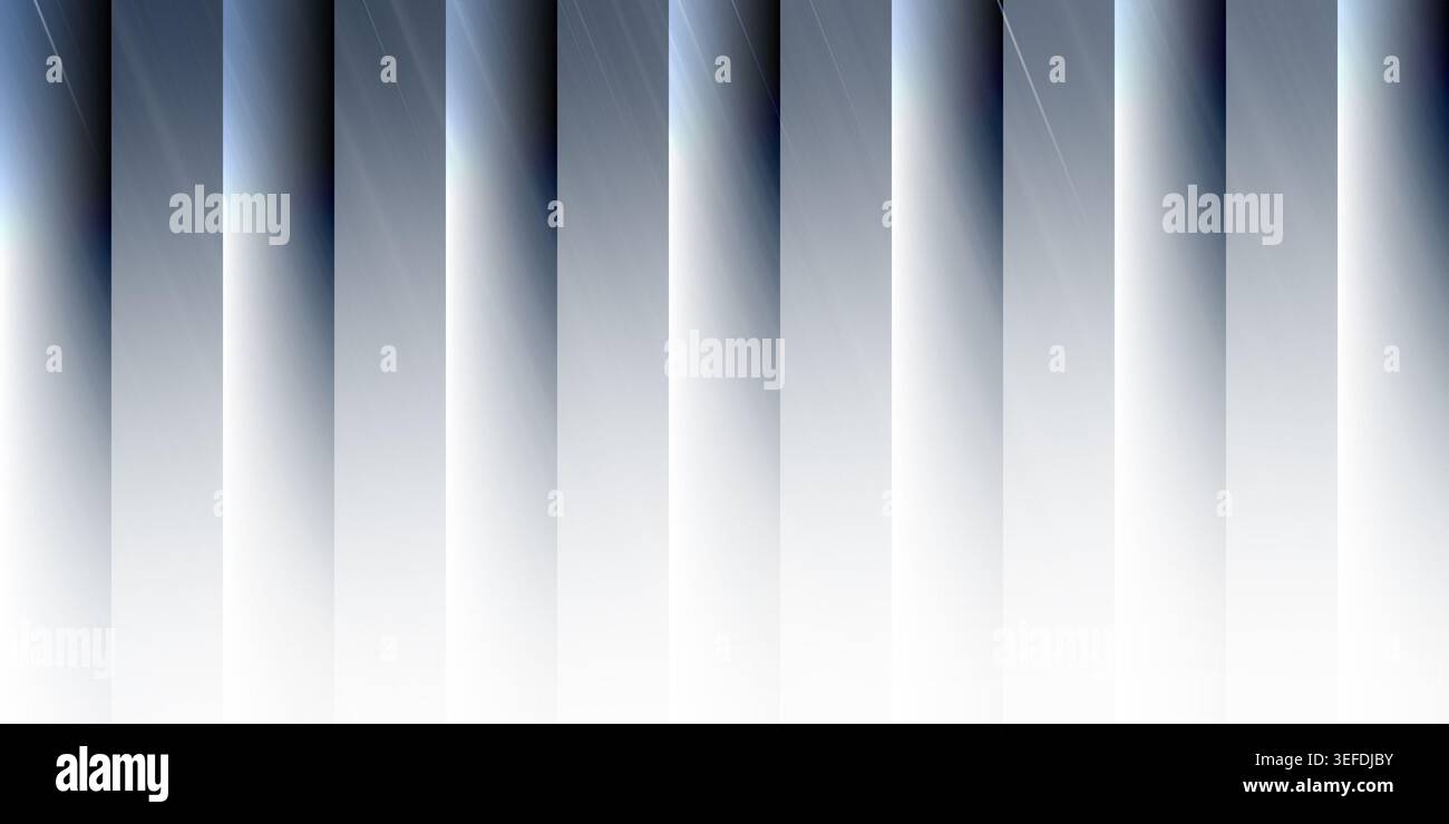 An abstract background composed of vertical stripes with a sleek, metallic appearance and subtle light reflections in shades of gray and white. Stock Photo
