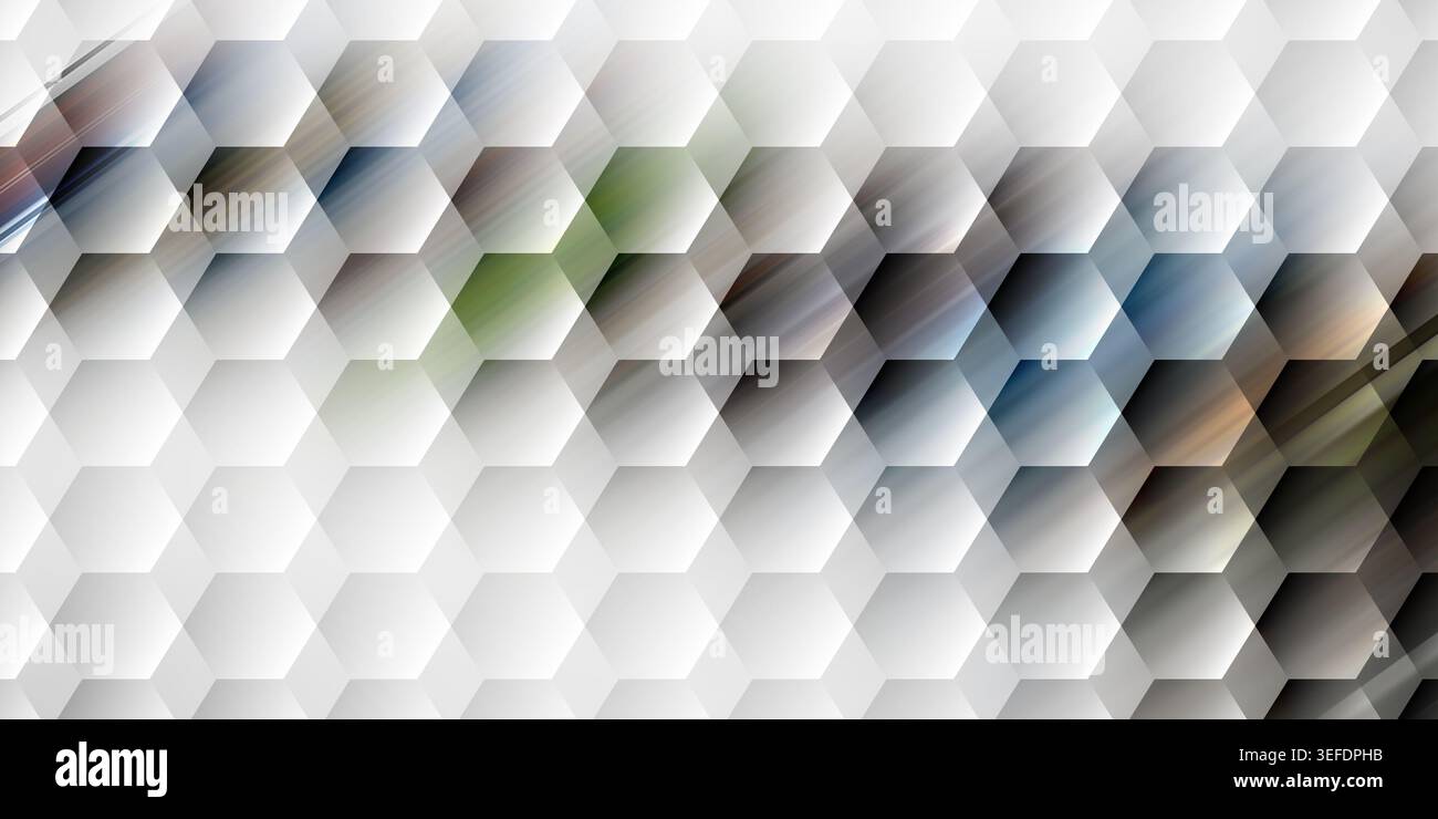 A 3D hexagonal grid pattern with subtle light streaks and shadows, creating a sophisticated and modern abstract background design. Stock Photo