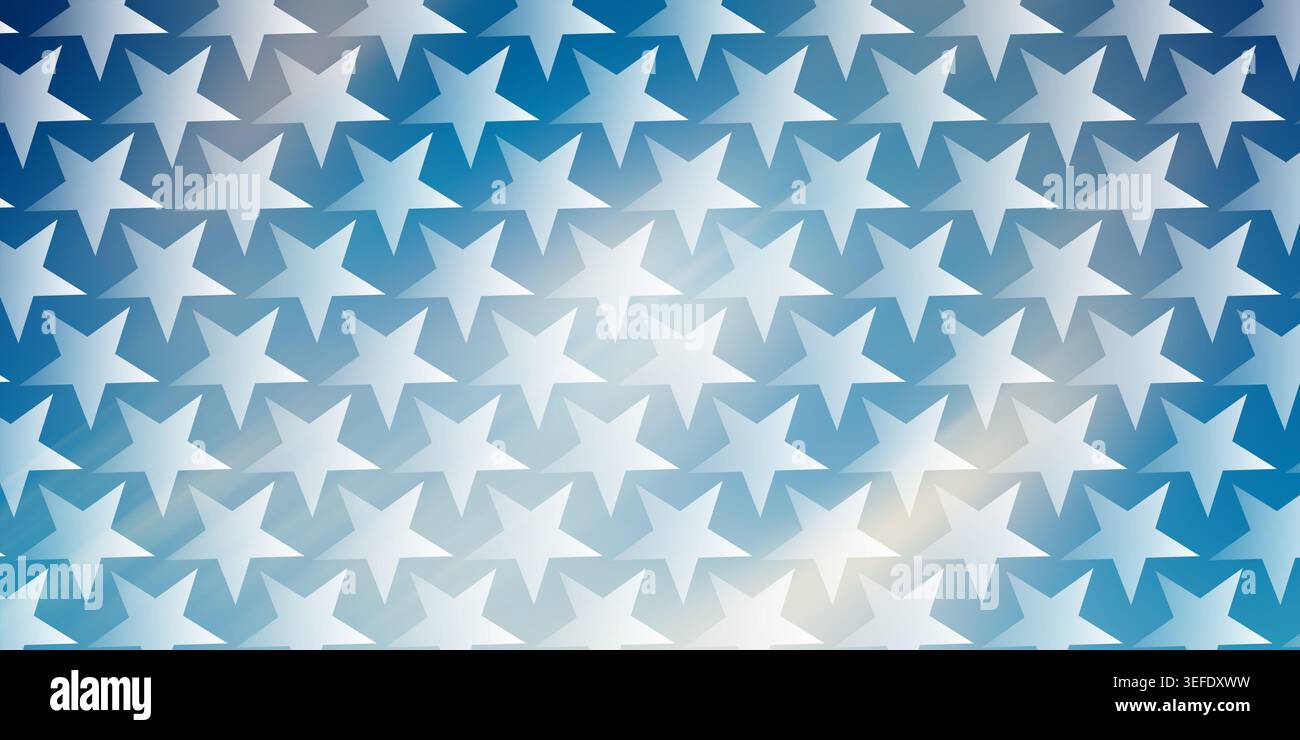 A seamless repeating star pattern set against a soft blue gradient background with subtle light flares. Stock Photo