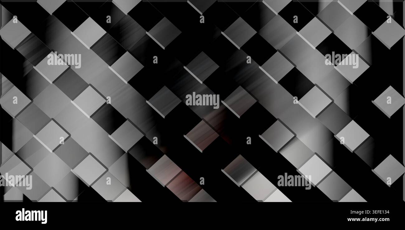 A modern abstract background featuring a grid of dark grey and black squares with a subtle metallic texture and diagonal light streaks. Stock Photo