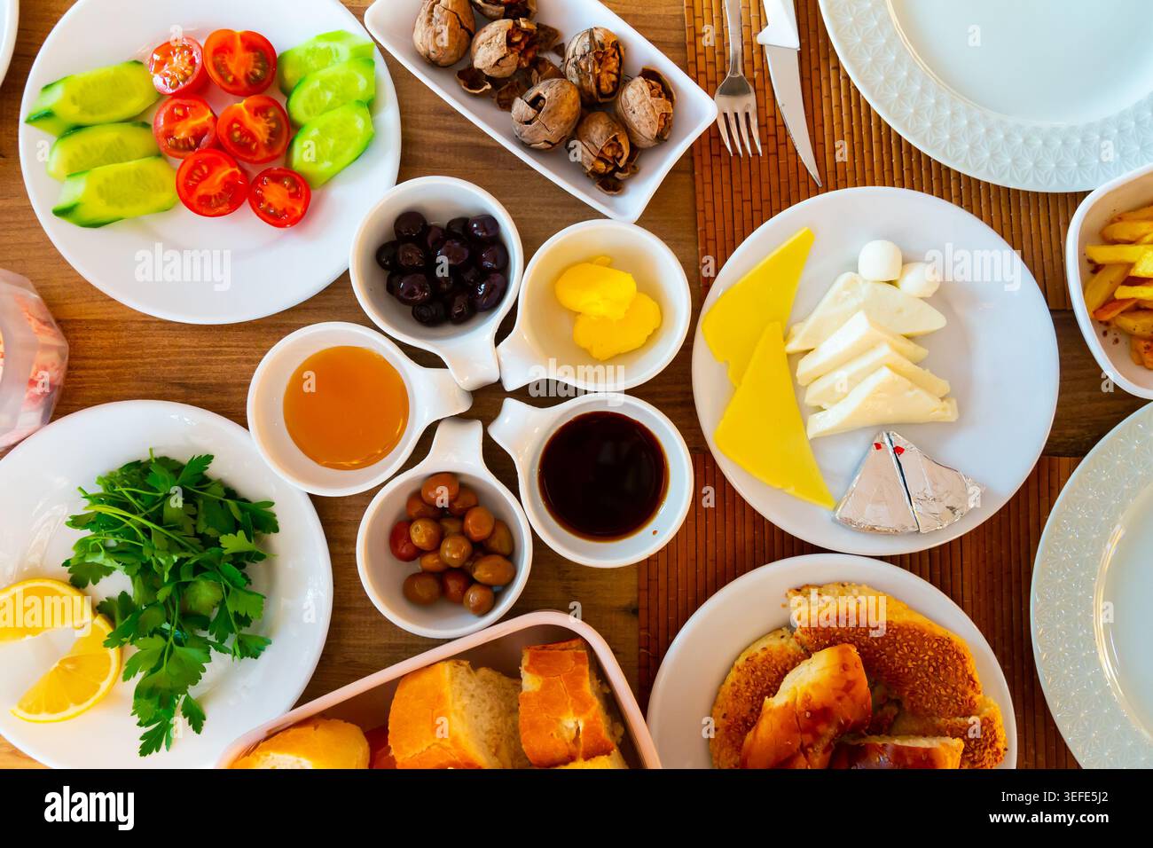 Composition with breakfast on the table. Halal breakfast Stock Photo