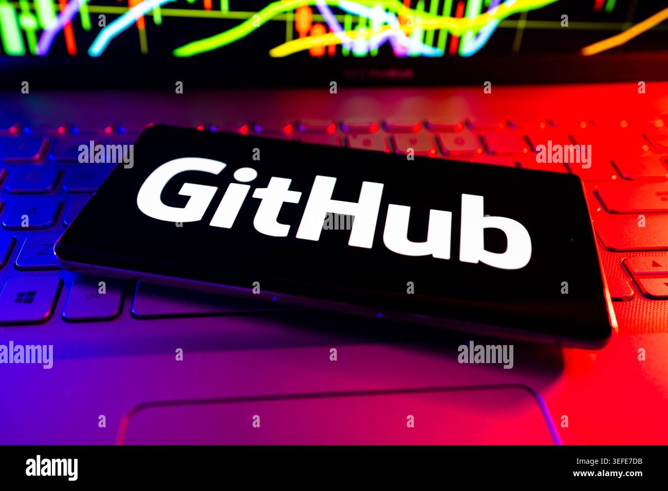 GitHub Software Development Platform Logo Displayed On Digital Screen With Coding Interface And Technology Stock Market Background Stock Photo