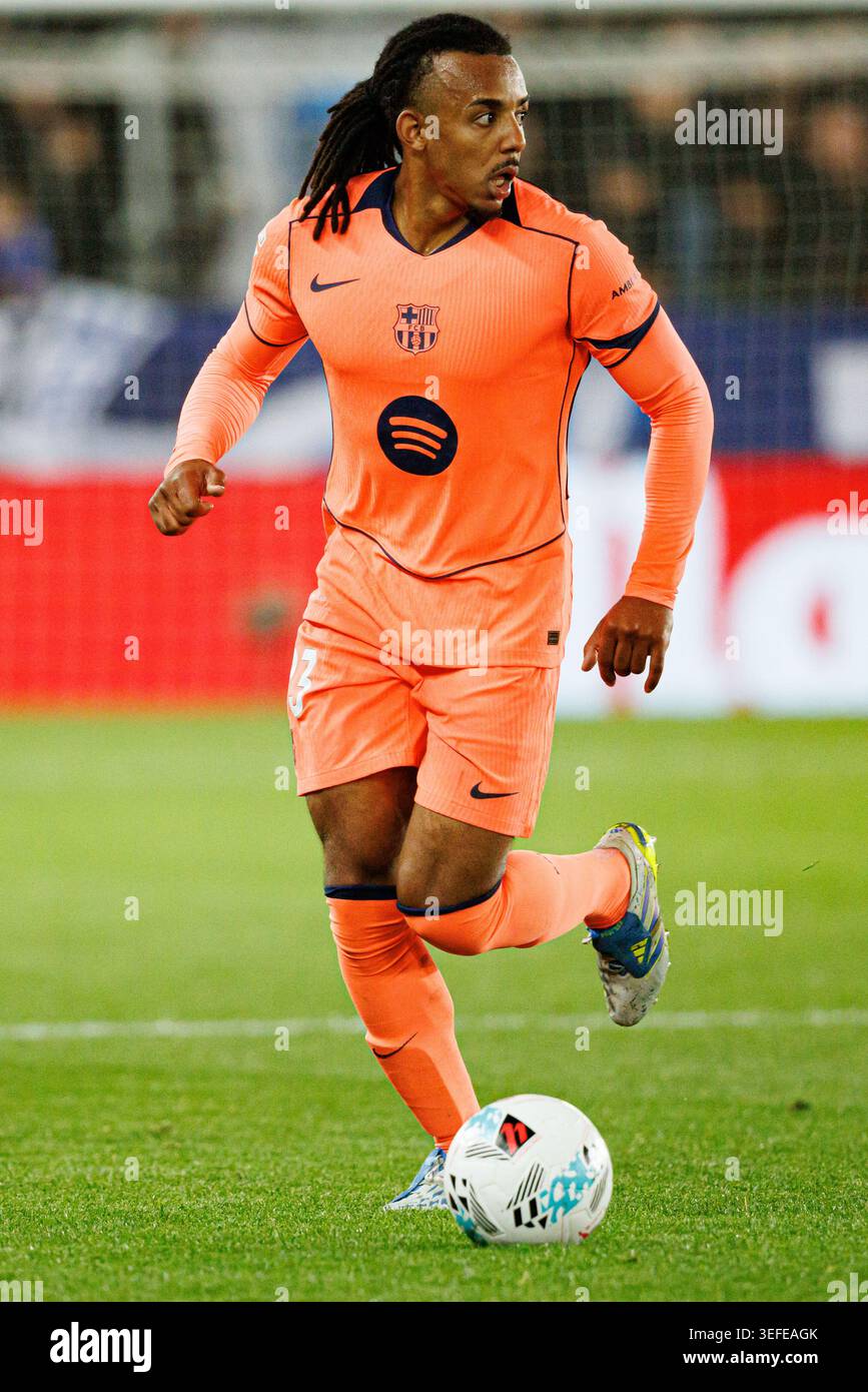 Jules Kounde (FC Barcelona) seen in action during LaLiga EA SPORTS game between Deportivo Alaves and FC Barcelona at Mendizorroza Stadium. Final scores; Deportivo Alaves  1-0 FC Barcelona. Stock Photo