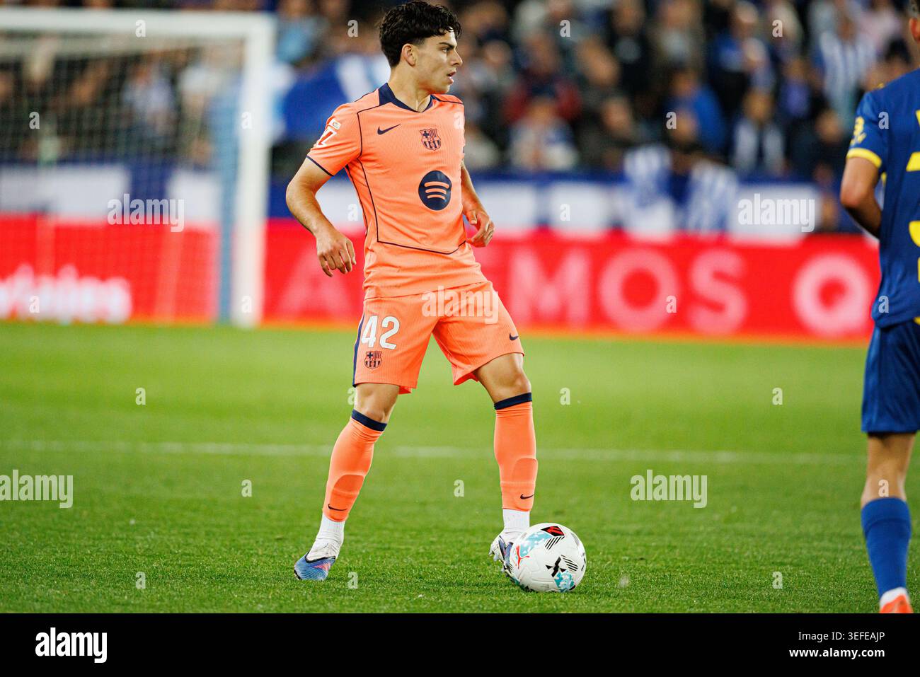Xavi Espart (FC Barcelona) seen in action during LaLiga EA SPORTS game between Deportivo Alaves and FC Barcelona at Mendizorroza Stadium. Final scores; Deportivo Alaves  1-0 FC Barcelona. Stock Photo