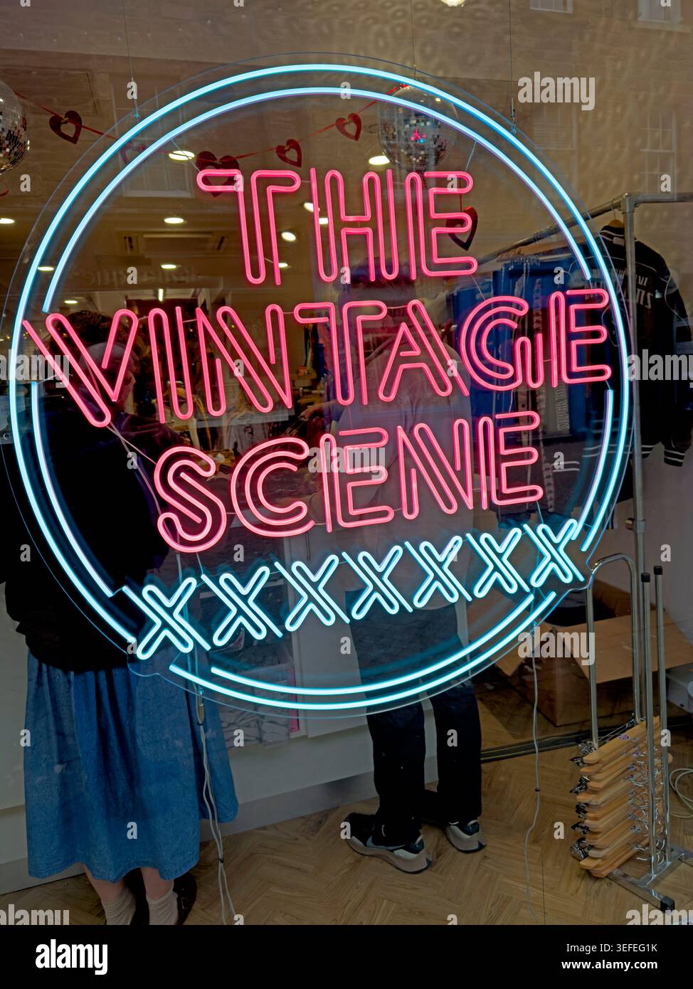 The Vintage Scene neon sign at 118-120 Rose Street in Edinburgh city centre, Scotland, UK. Stock Photo