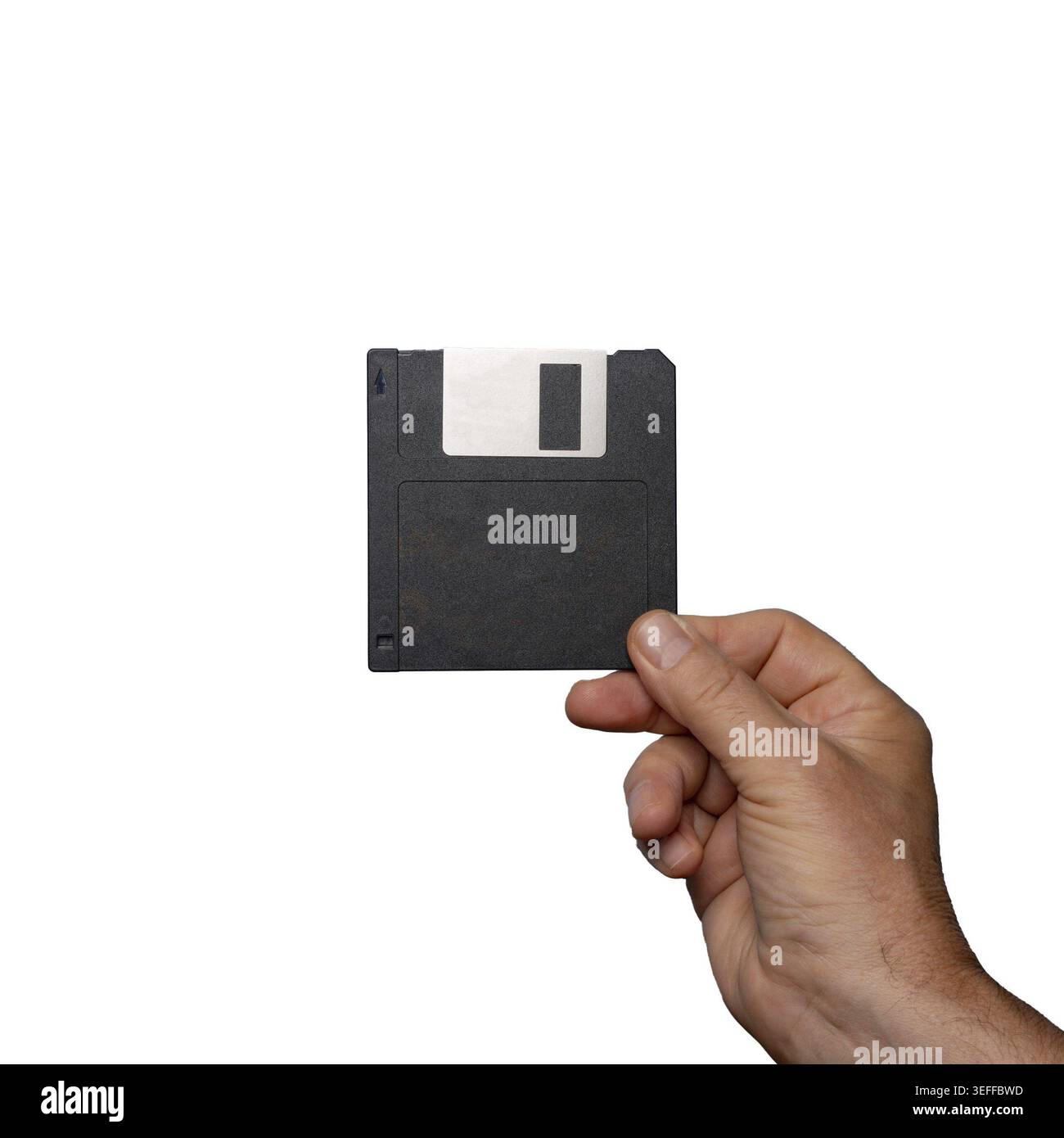 Old floppy disk for data storage on hand on a transparent background Stock Photo