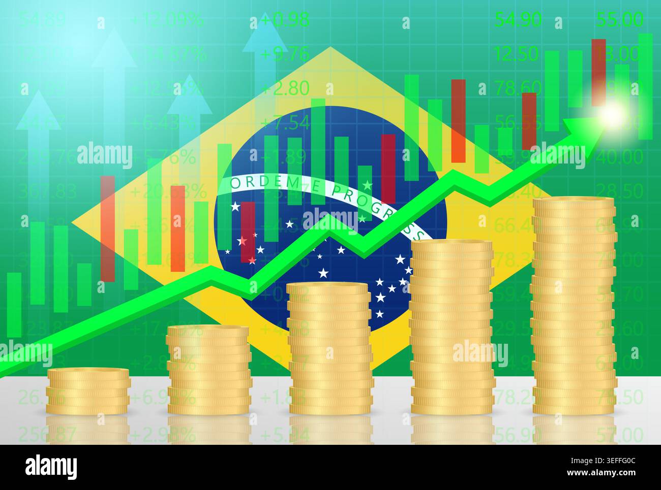 Brazil Economy. Flag of Brazil with Rising Financial Graph. Economic ...