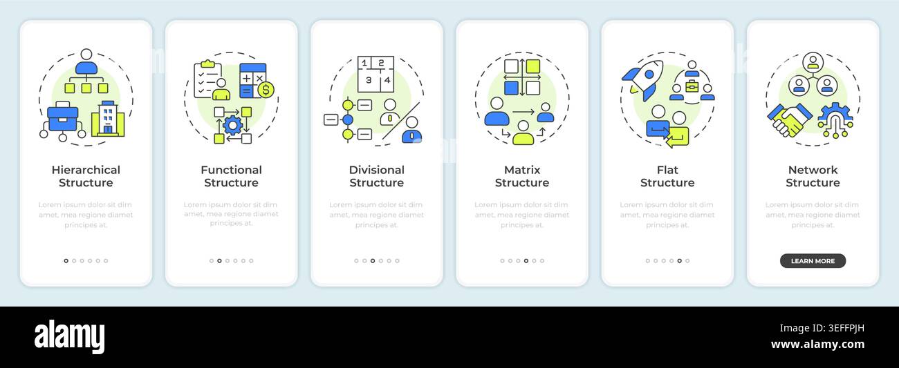 Business structure models onboarding mobile app screen Stock Vector