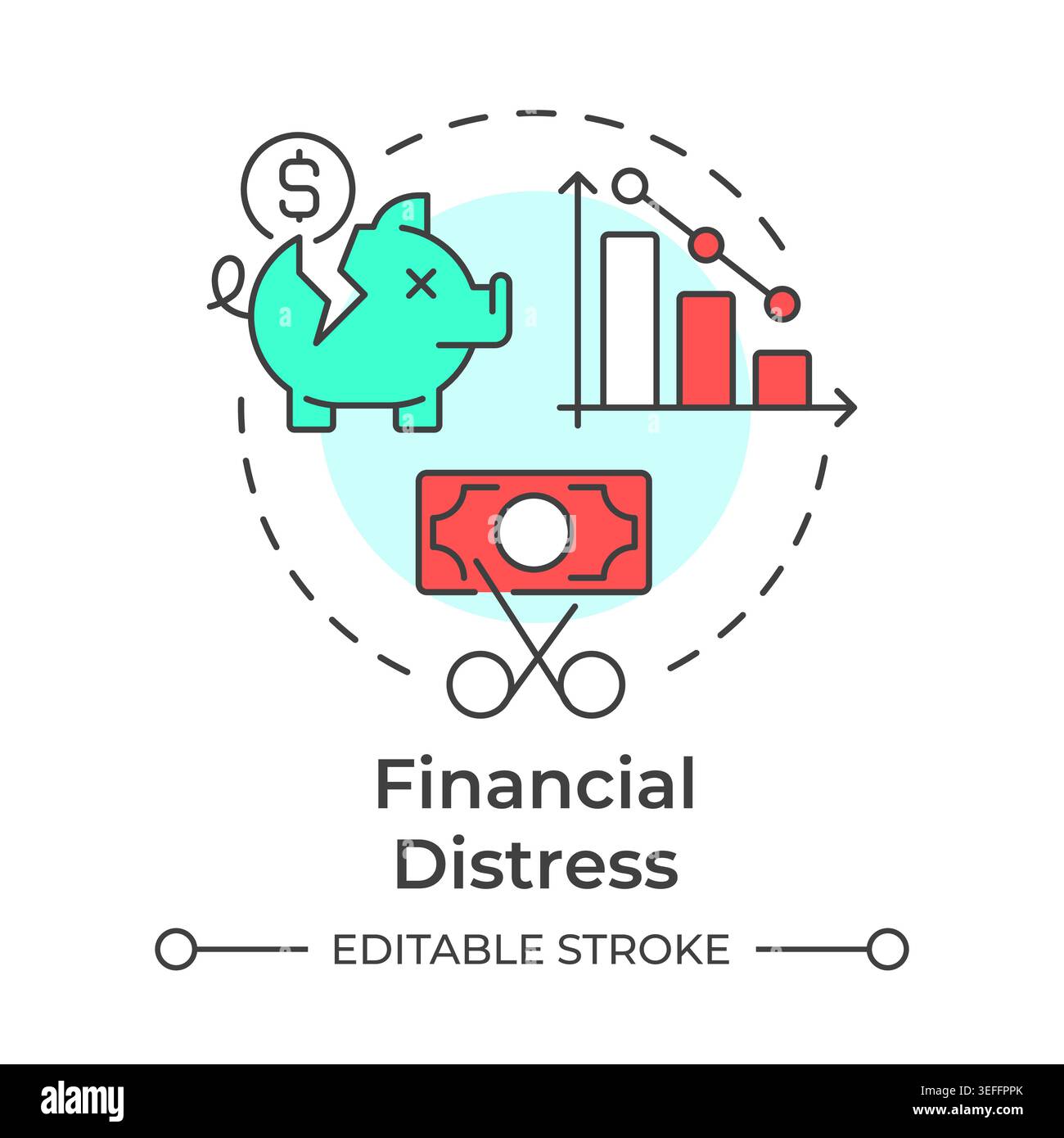 Financial distress multi color concept icon Stock Vector