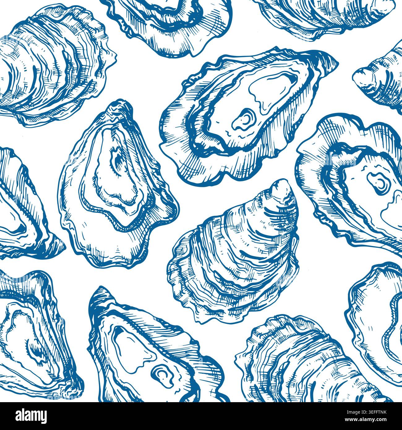 Oysters seamless vector pattern, hand-drawn in ink.  Stock Vector