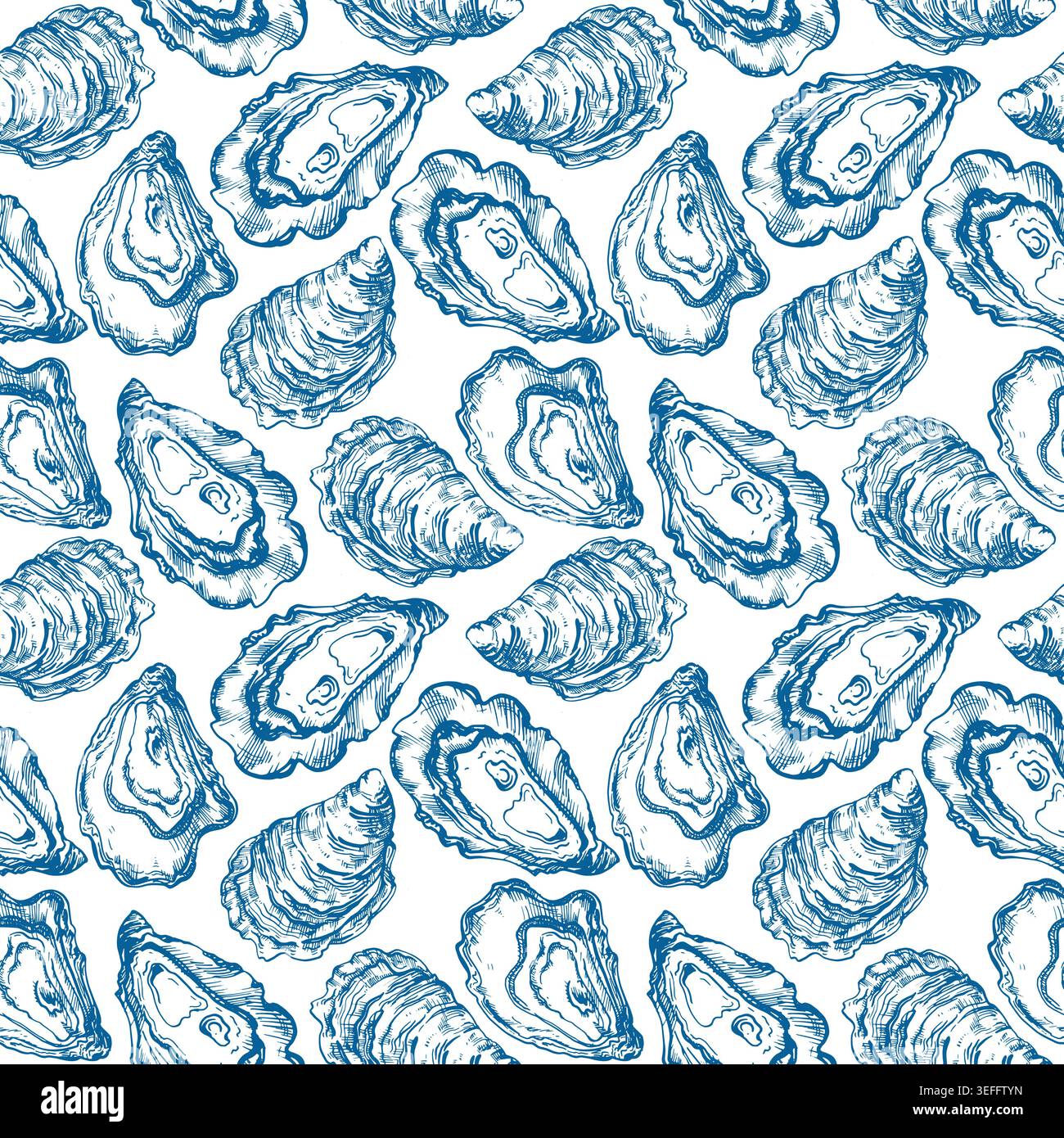 Oysters seamless vector pattern, hand-drawn in ink.  Stock Vector
