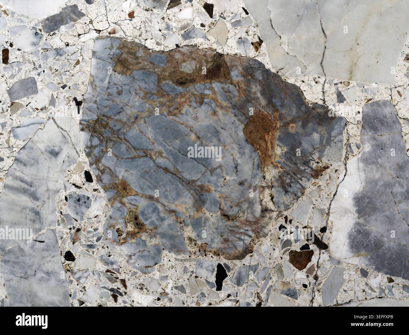 Blue-Gray Marble with Rust Veins Stock Photo