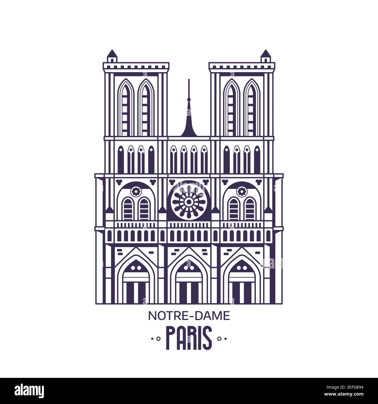 Famous Paris Landmark Notre Dame in Line Art Stock Vector