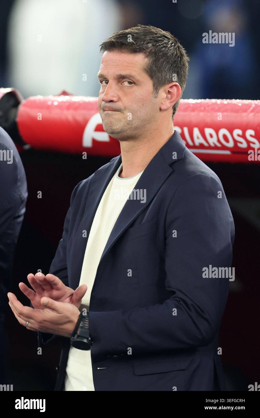 Rome, Italy. 13th May, 2026. Cristian Chivu coach of FC Internazionale applauds the team during the opening ceremony before the Coppa Italia Frecciarossa Final football match 2025-2026 between SS Lazio vs Inter - FC Internazionale at Olympic Stadium. Final result match: Lazio-Inter 0-2 Credit: SOPA Images Limited/Alamy Live News Stock Photo