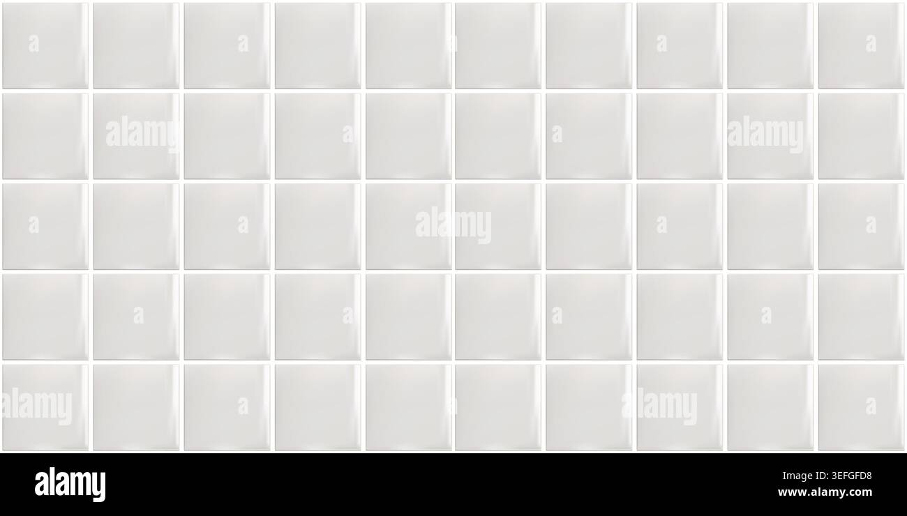 White ceramic tile wall texture with realistic clean square pattern for bathroom kitchen and interior background design Stock Vector