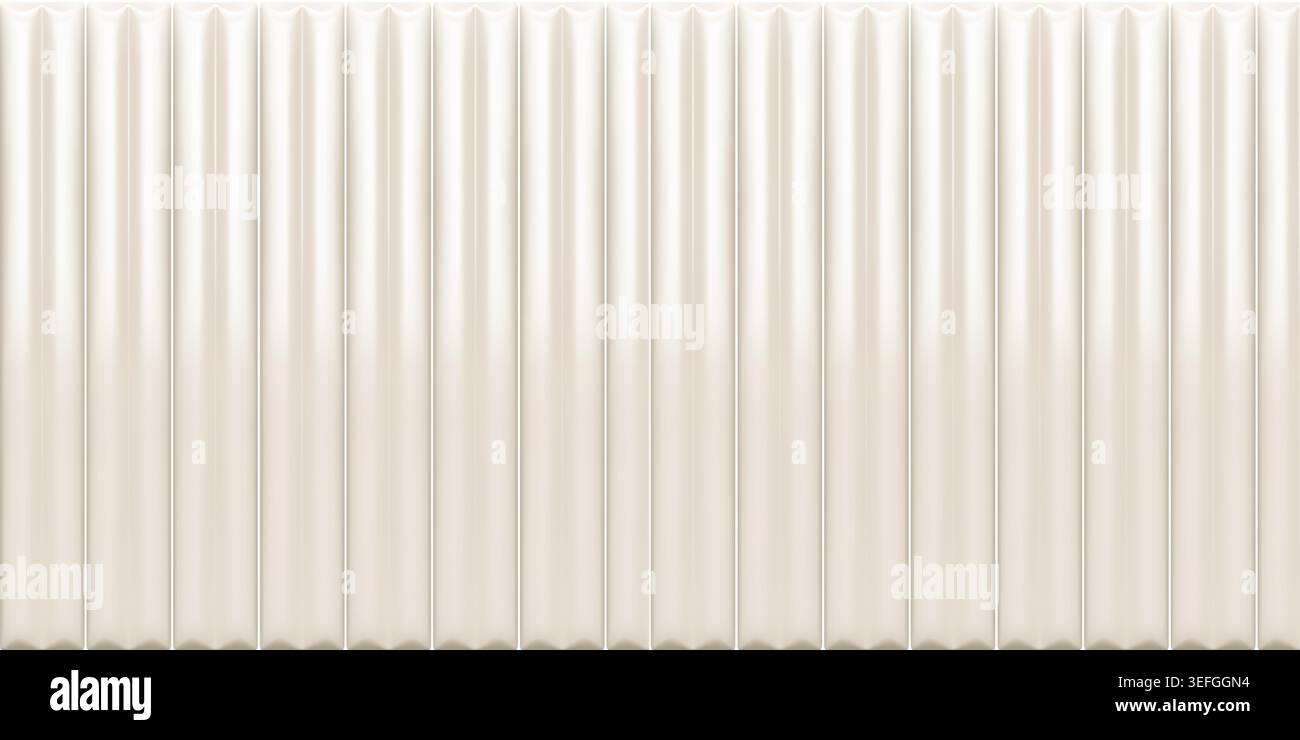 White vertical ceramic wall panel texture with realistic 3d fluted seamless pattern for modern interior background design Stock Vector