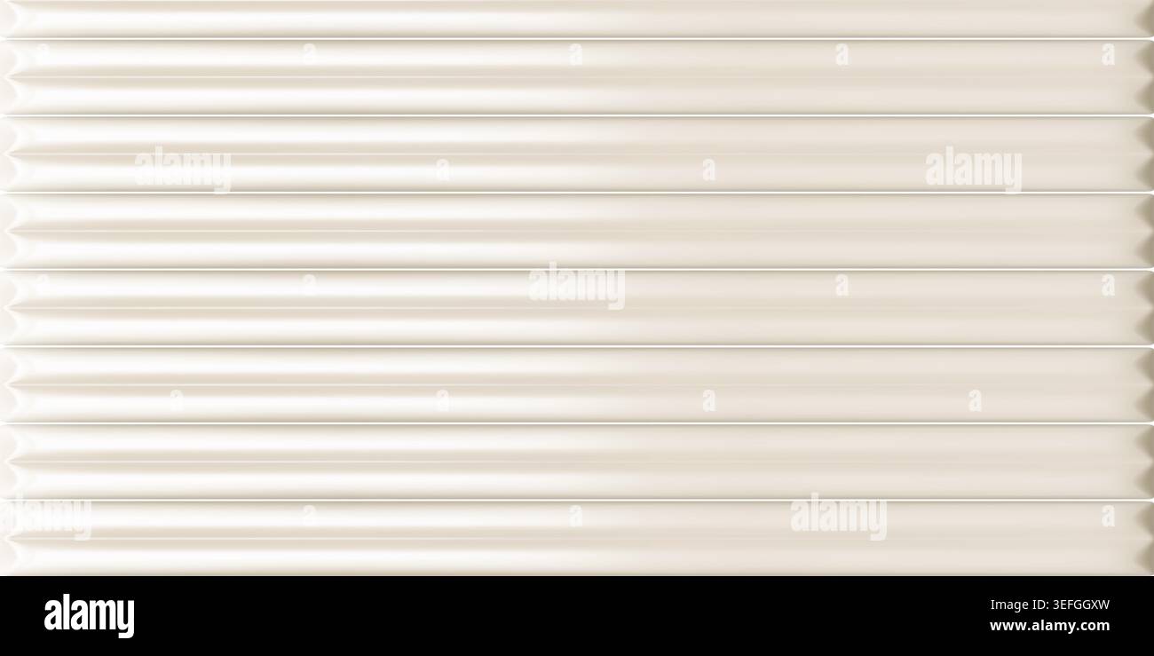 White horizontal ceramic wall panel texture with realistic 3d fluted seamless pattern for modern interior background design Stock Vector
