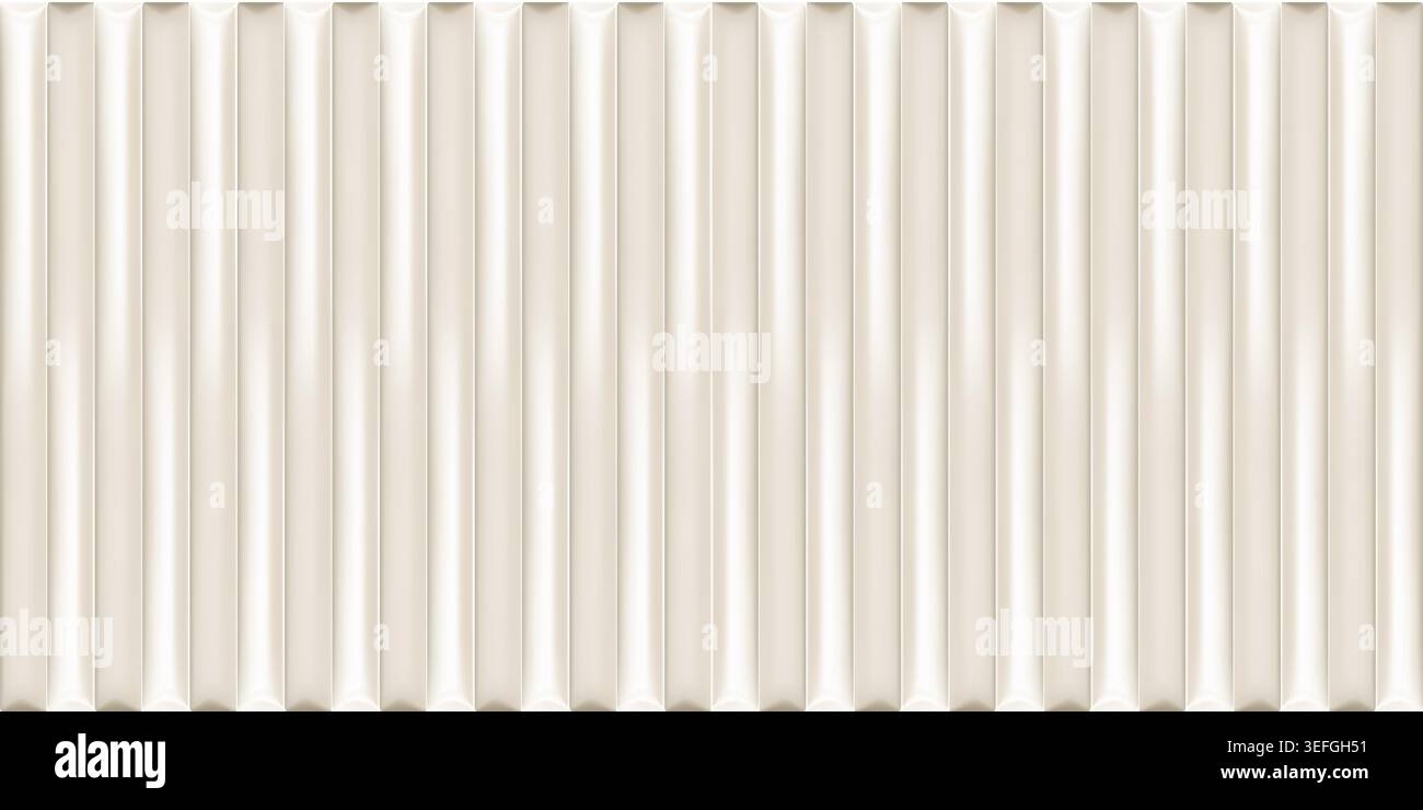 White fluted ceramic wall texture with realistic 3d vertical seamless panel pattern for modern interior background design Stock Vector