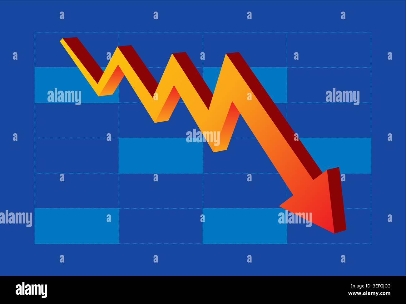 down arrow sign on blue background. downsizing, arrow sign about failure. Stock Vector
