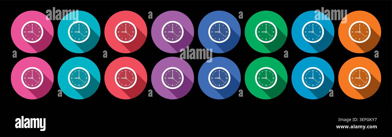 eight color analog clock. round clock. Stock Vector