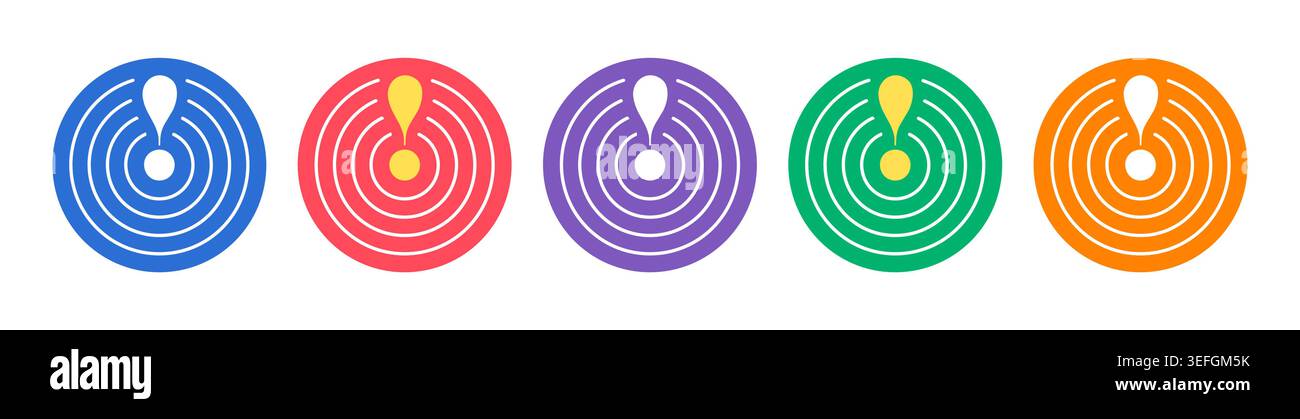 exclamation marks in circles. exclamation marks in colored circles. exclamation concept. Stock Vector