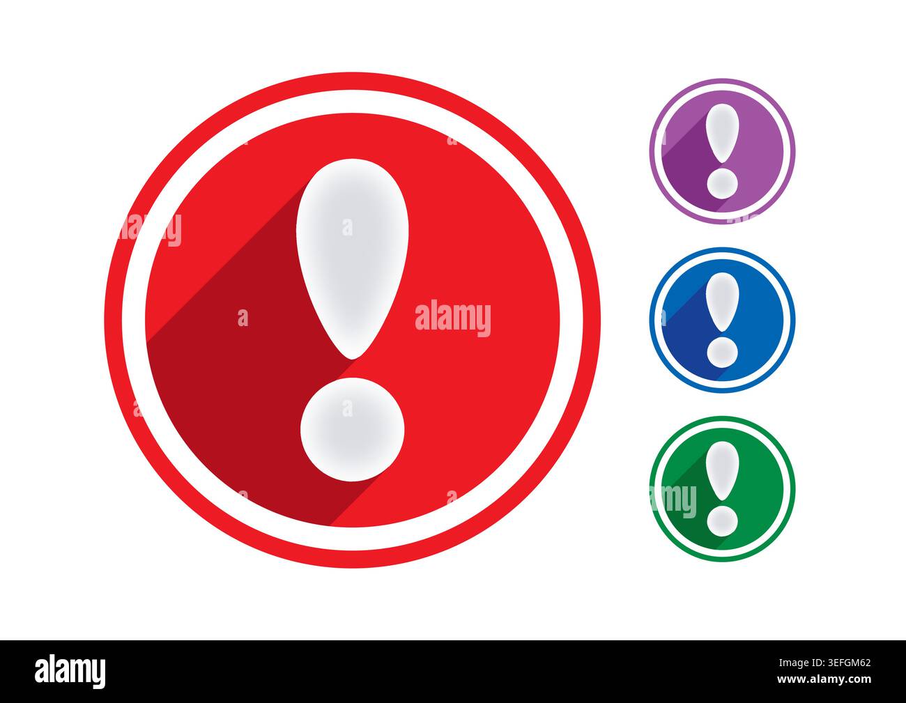 Puffy Exclamation Mark Vector Symbol Set with Colored Circle Warning Caution Icons Stock Vector