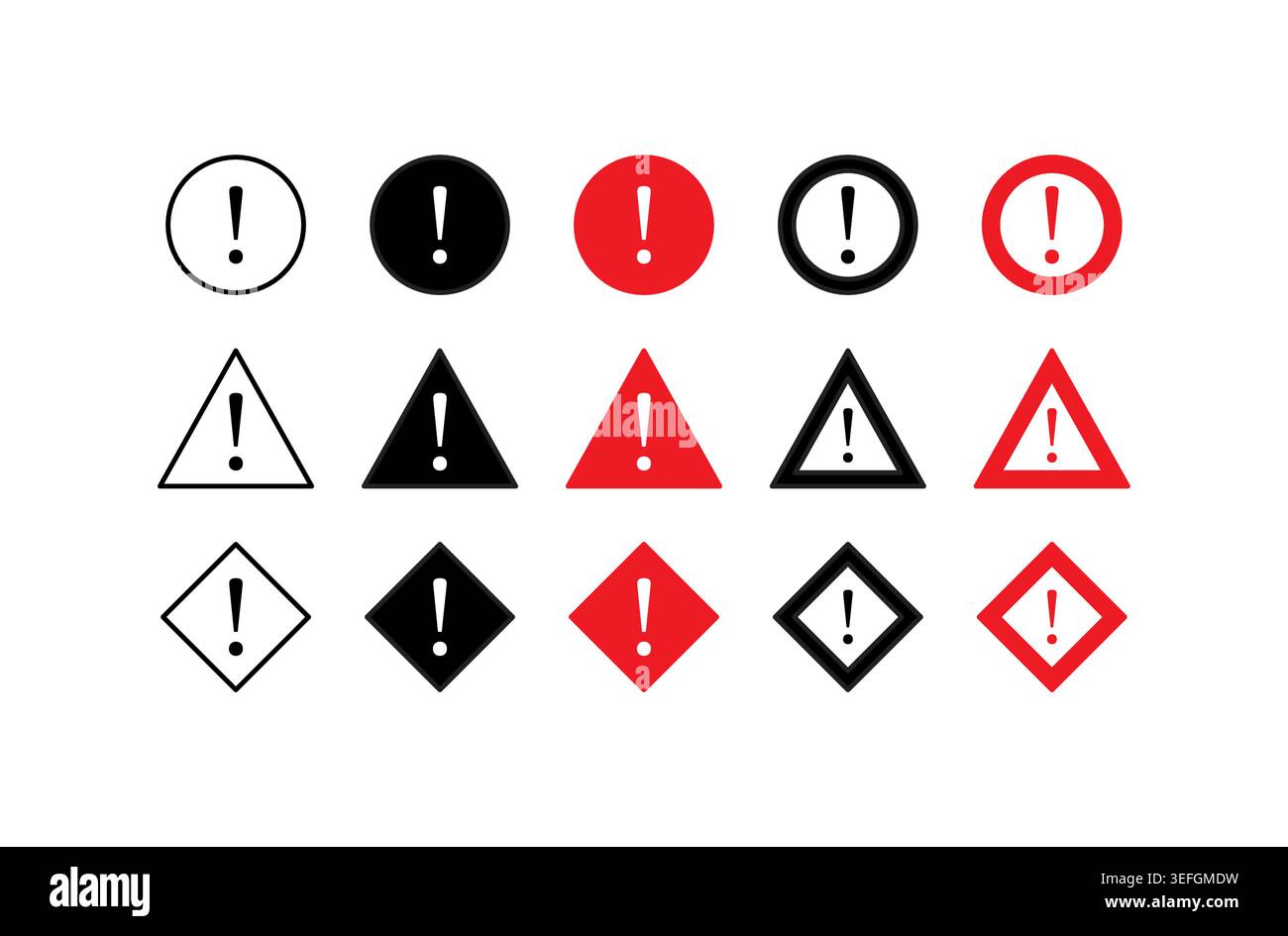 Exclamation Point Warning Vector Icon Set with Circle and Triangle Caution Hazard Signs Stock Vector