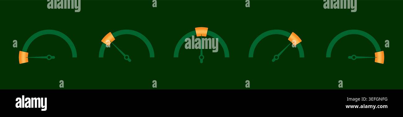 five step indicator. semicircle speedometer. speedometer on green background. Stock Vector