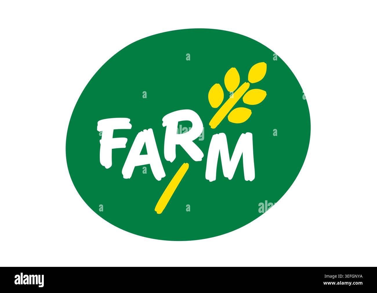 farm word and spike symbol in green ellipse. farm and wheat symbol. Stock Vector