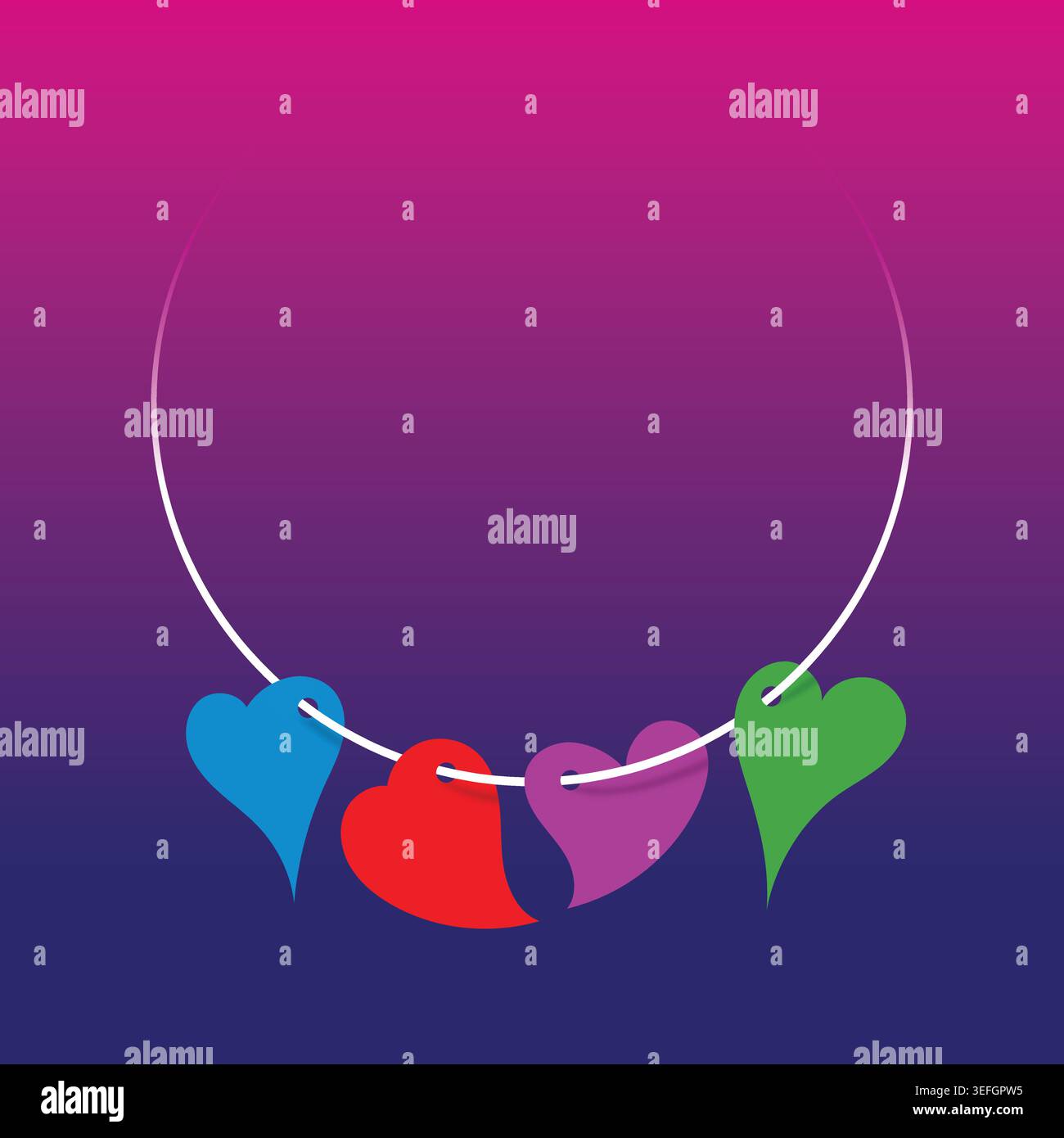 four heart necklace. heart jewelry concept. Stock Vector