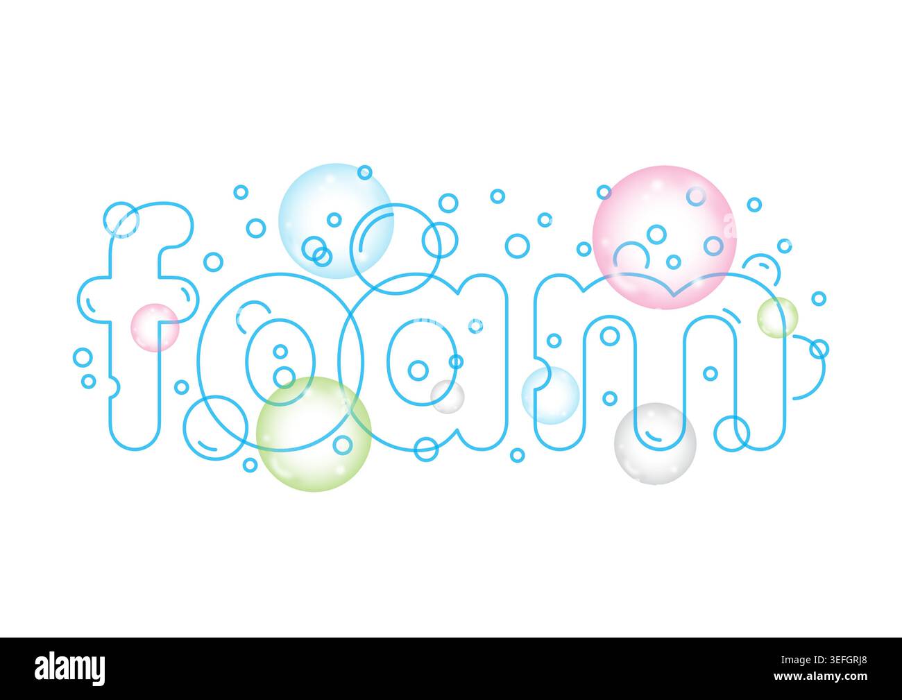foam word and soap bubbles. colored soap bubbles. vector Stock Vector
