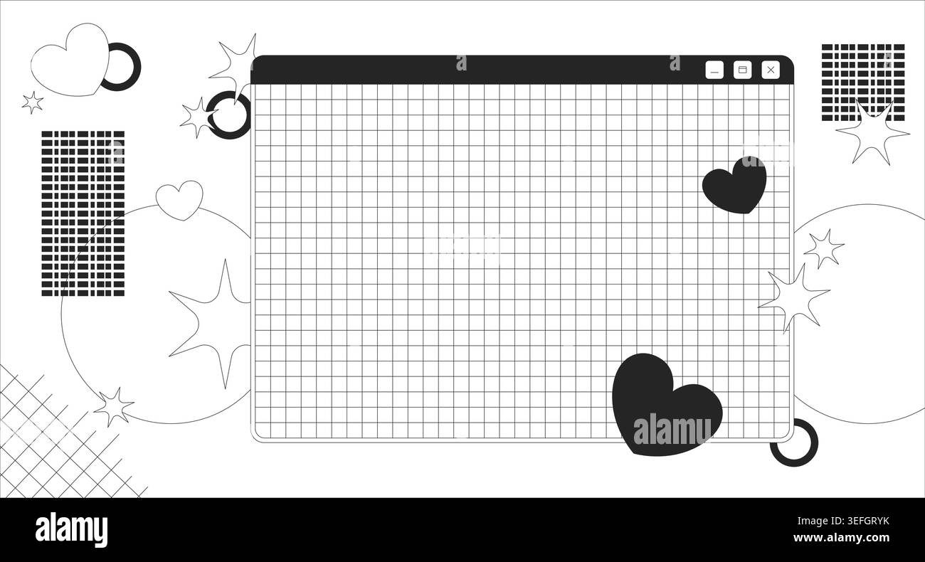 Retro Y2K grid desktop window lo fi line background Stock Vector