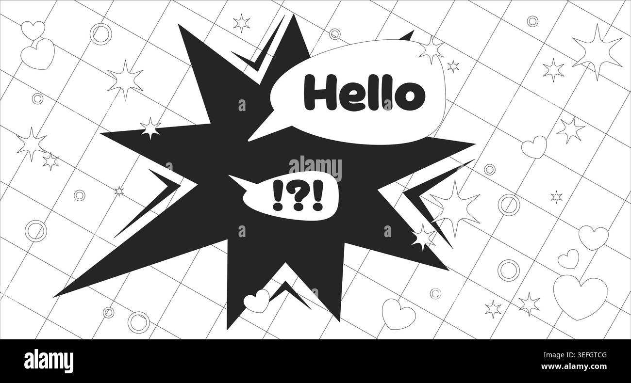 Pop hello message Y2K lo fi line background Stock Vector