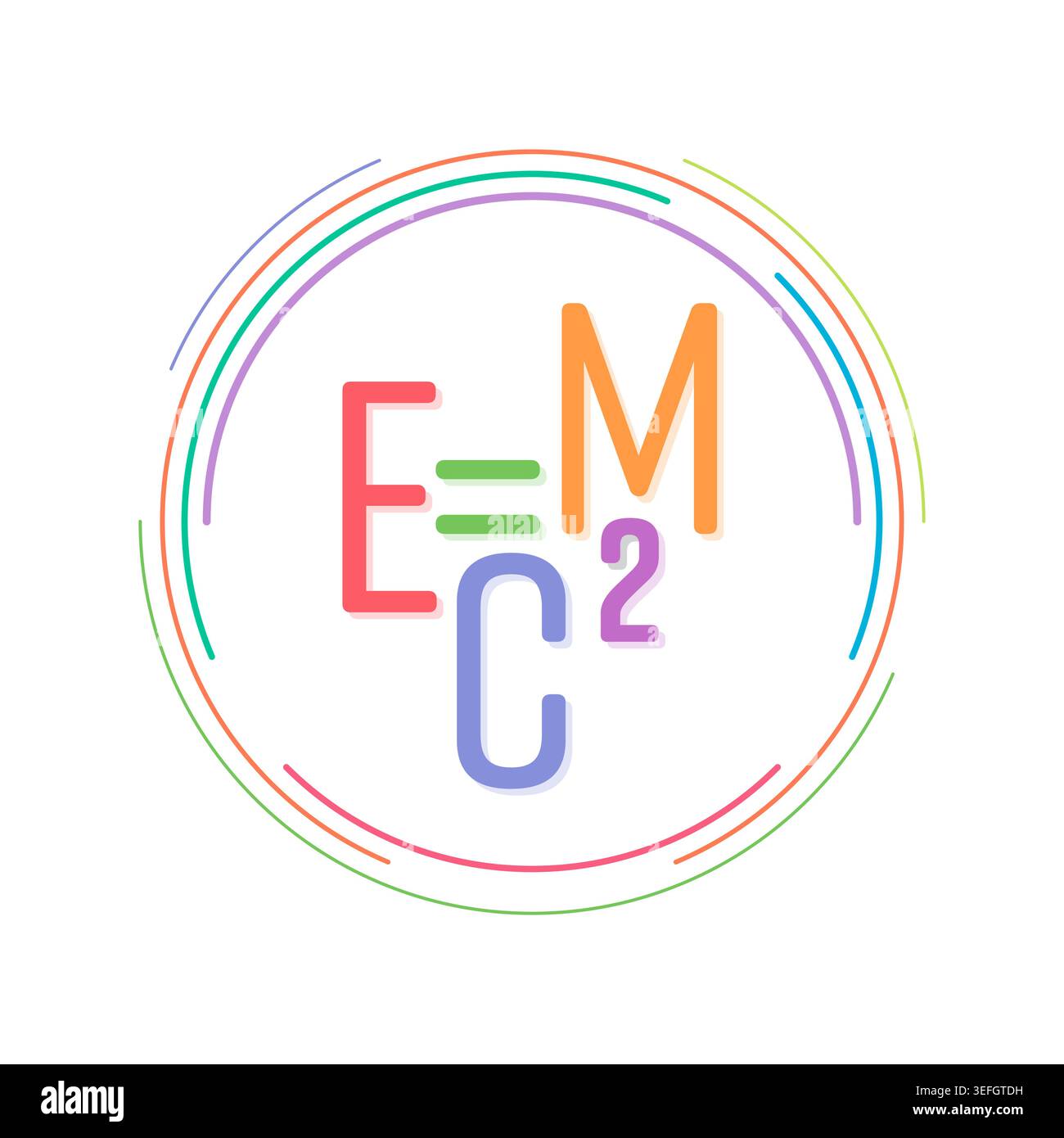 Formula e=mc2 in colored circle. colorful e=mc2 concept. Stock Vector