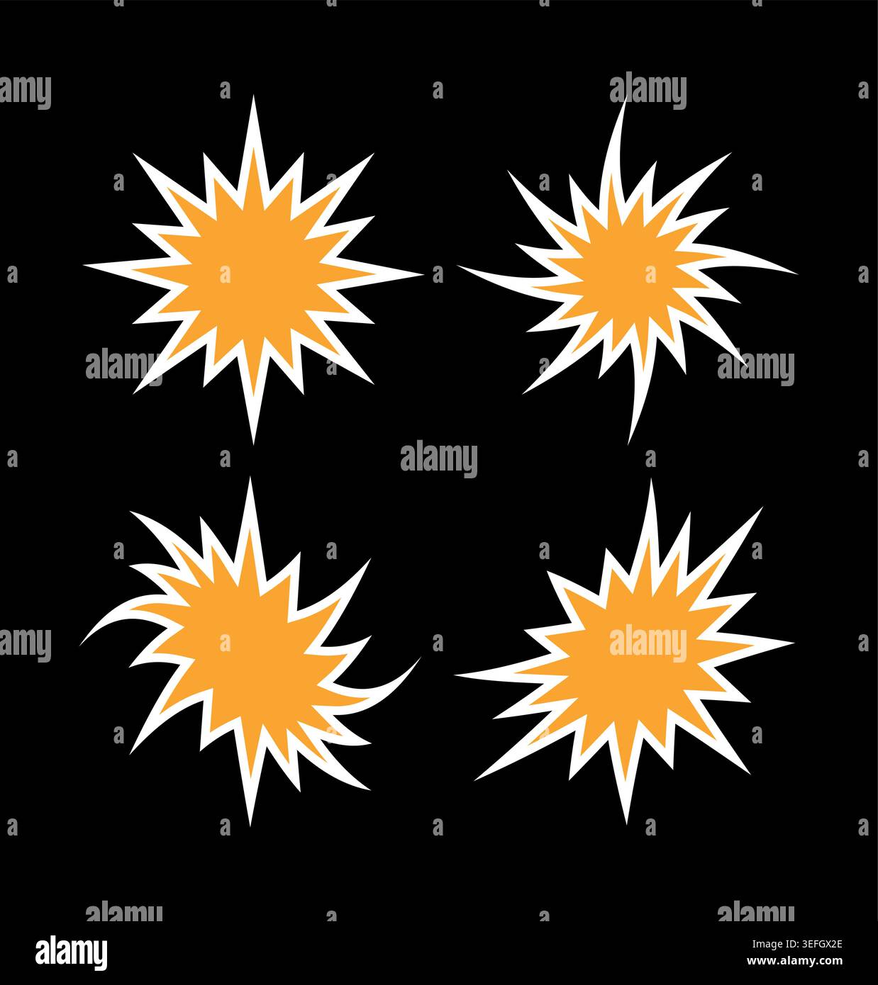 four option explosion symbols on black background. explosion shapes. Stock Vector