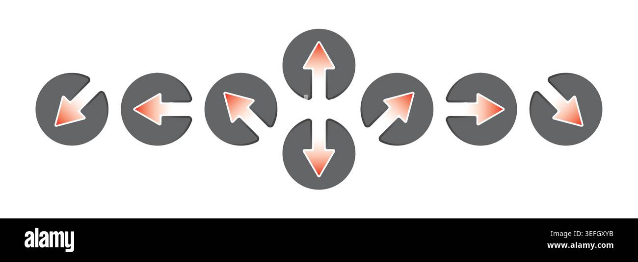gray arrow signs. round inside arrow signs set Stock Vector