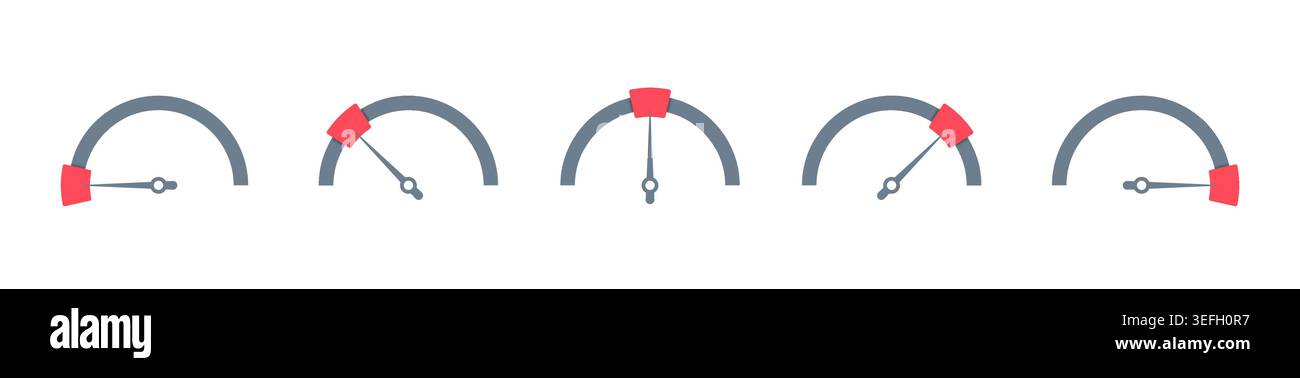 half circle gray and red speedometer. five step shaded speedometer Stock Vector