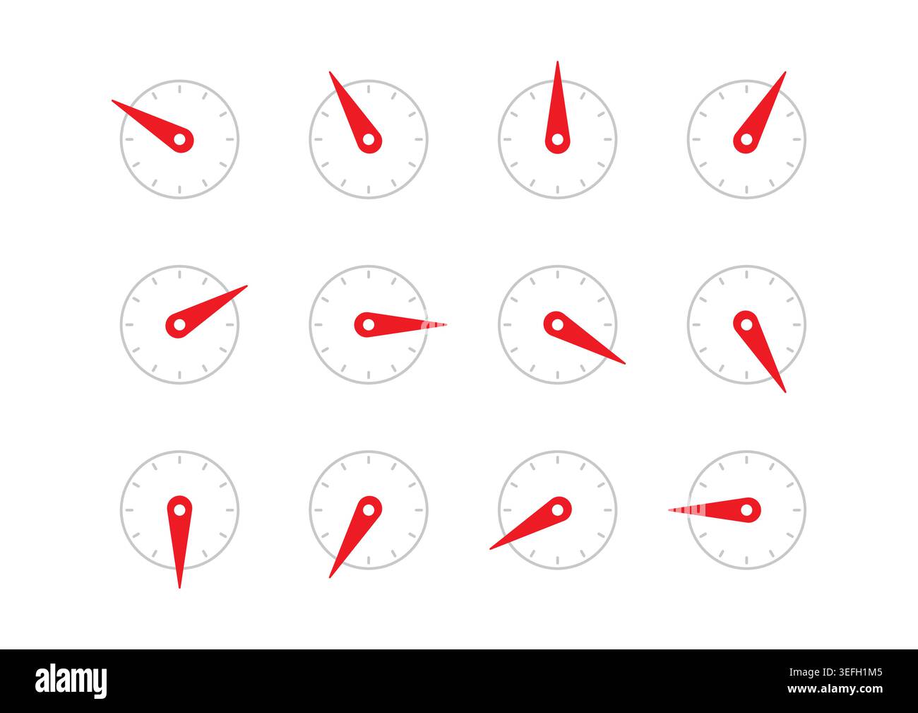 gray-red indicator set. round speedometer. twelve step indicator set. Stock Vector