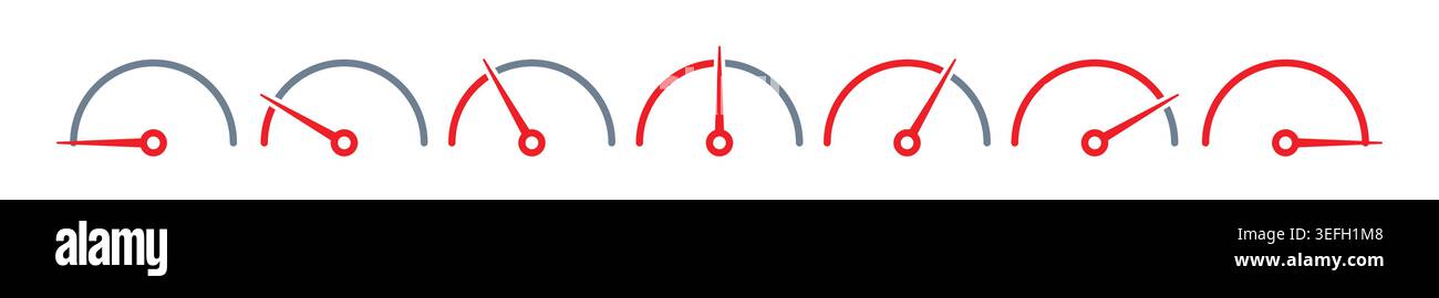 gray and red speedometer. dial set on white background. Stock Vector