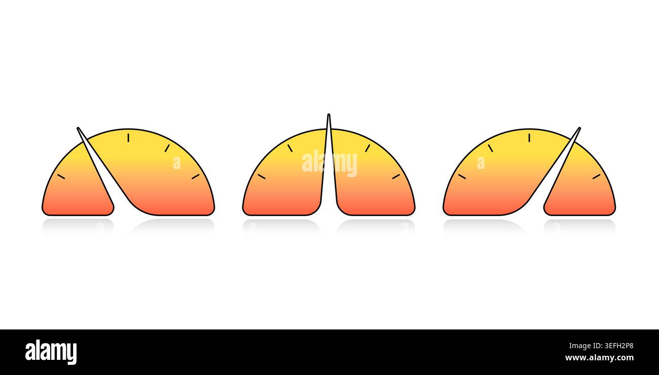 half circle indicator symbol. three step speedometer concept. orange-yellow speedometer. Stock Vector