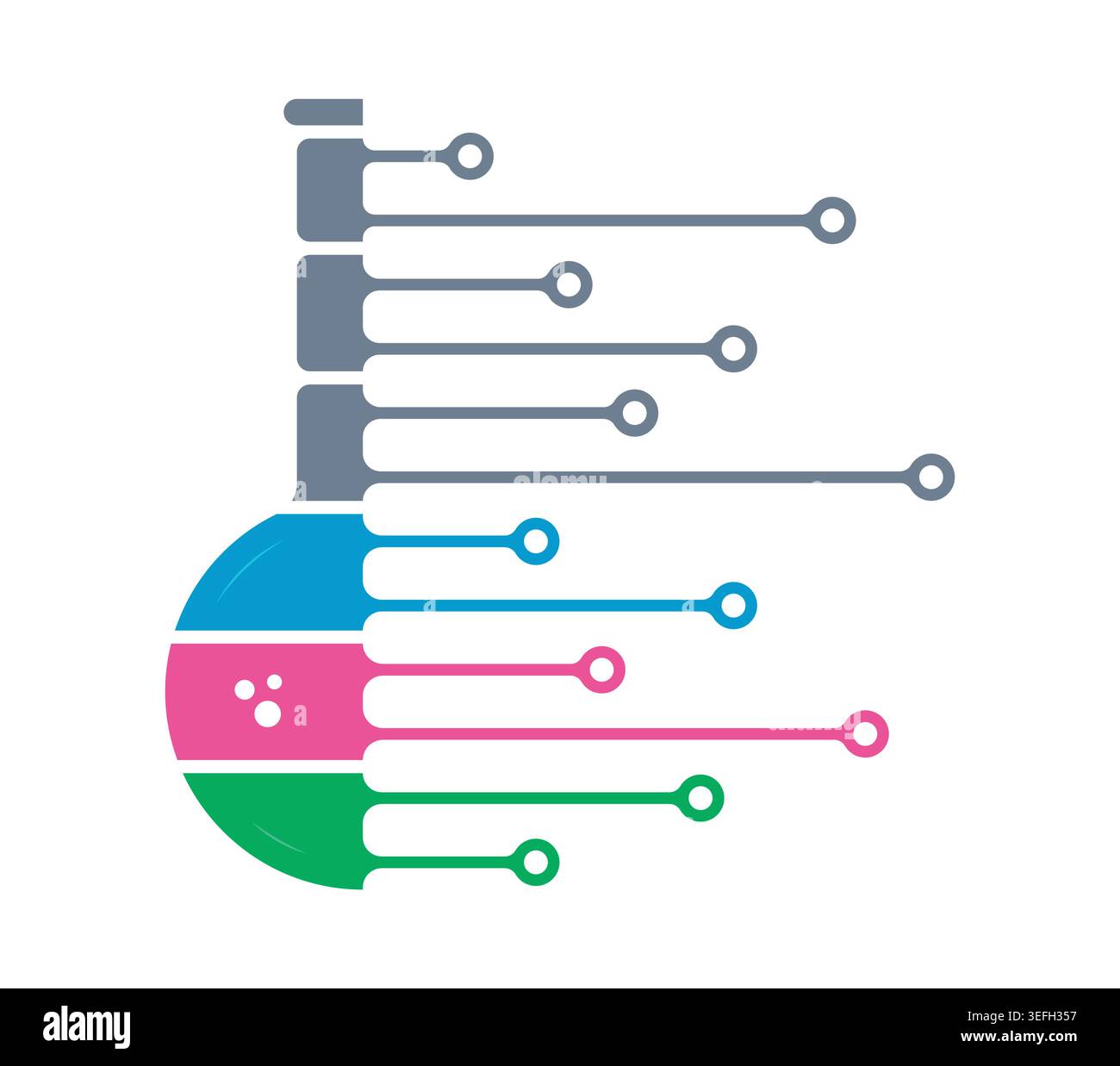 half test tube. test tube and digital interface concept. Stock Vector