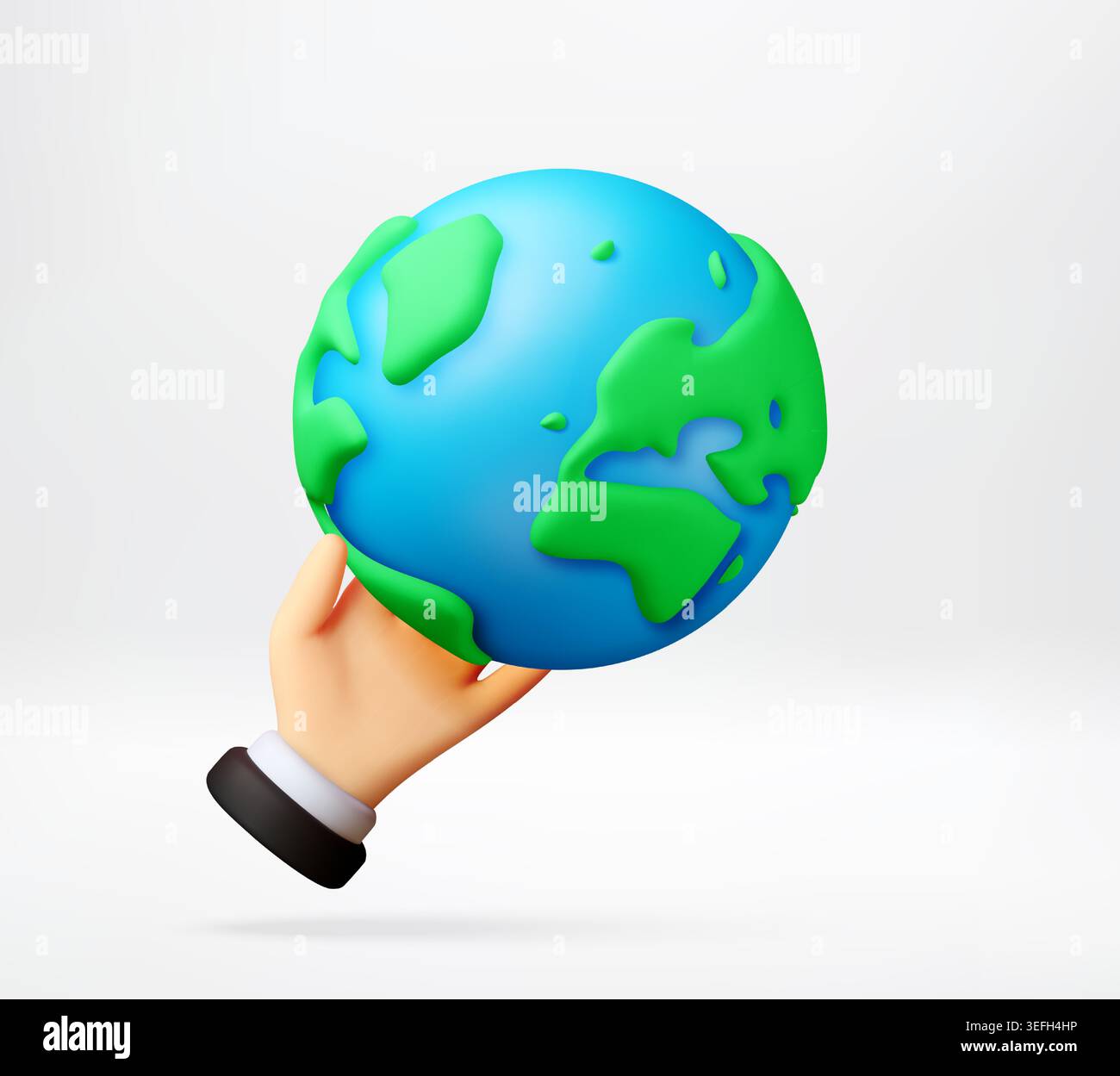Hand holding a 3D Earth planet model. Stock Vector