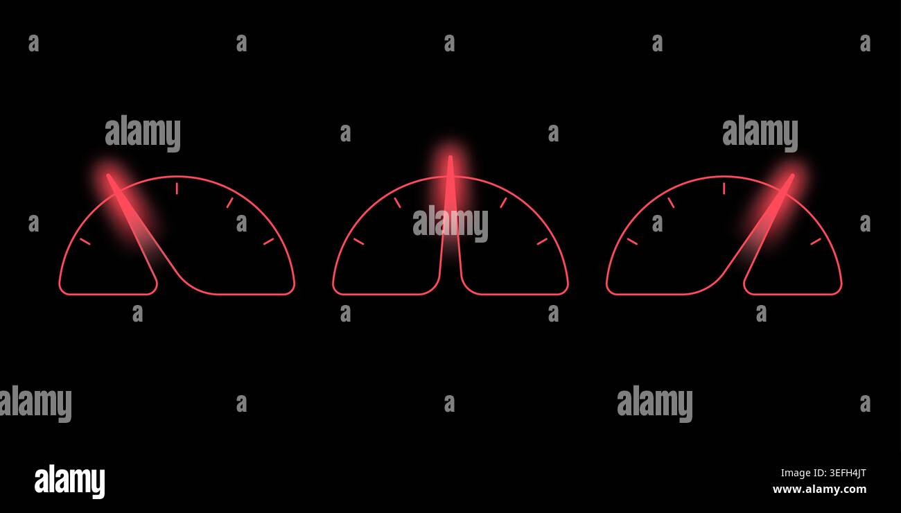 half circle indicator symbol on black background. three step speedometer concept. red speedometer Stock Vector
