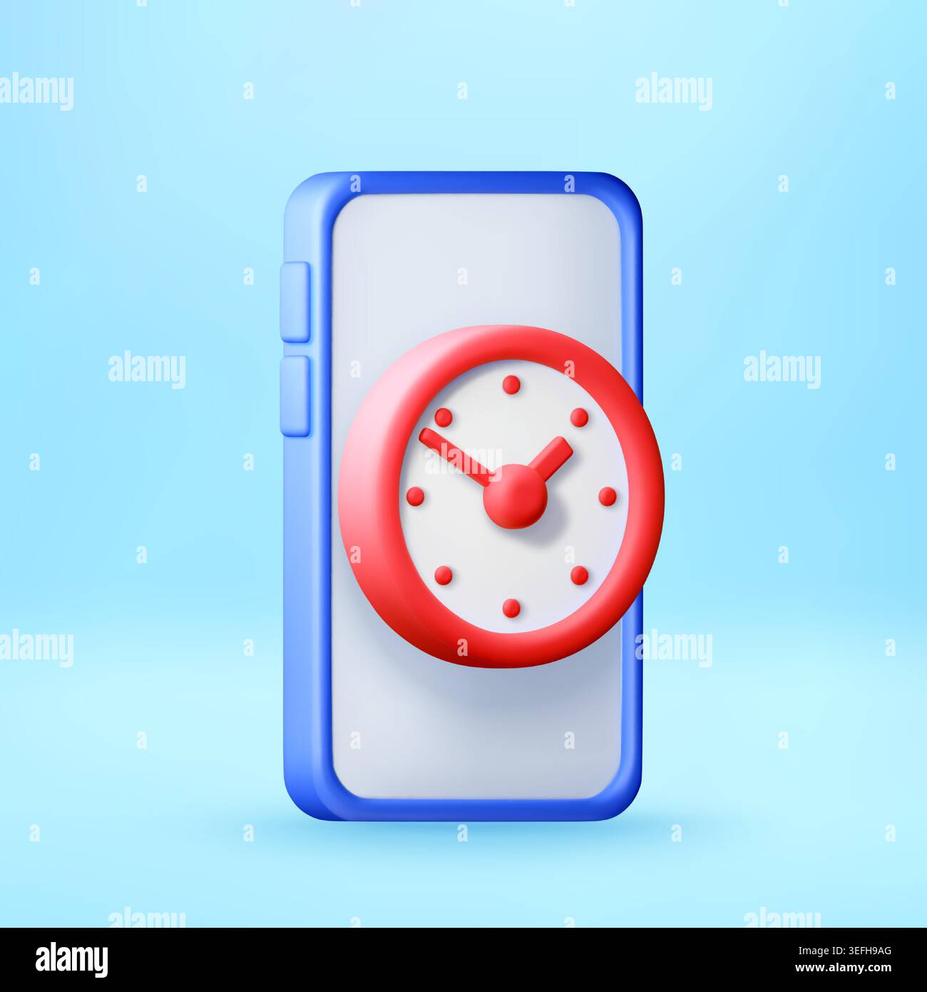 3d smartphone icon with red alarm clock on screen. Stock Vector