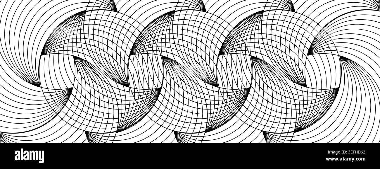 Overlapped circles ornament. Abstract geometric pattern with optical illusion effect. Vector graphic illustration Stock Vector