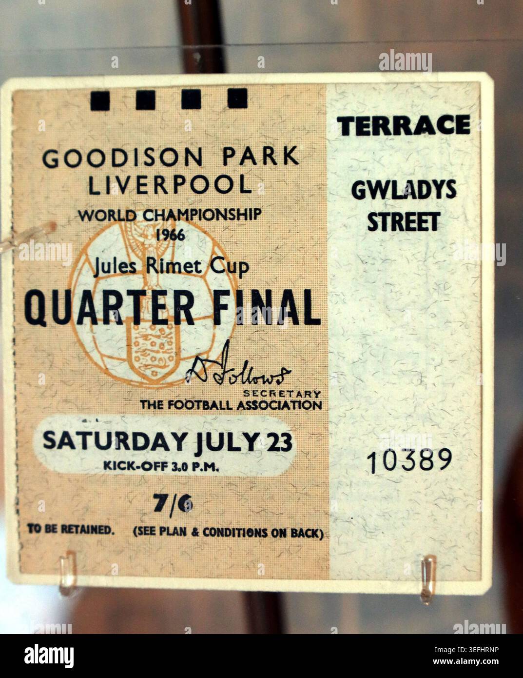 1966 World Cup quarter-final ticket for Portugal v North Korea at Goodison Park, Liverpool. Stock Photo